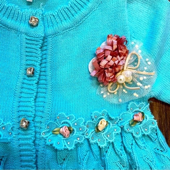 NWT Girls Knitted Buttoned Down Bow Dress Size 24 Months - Picture 3 of 11